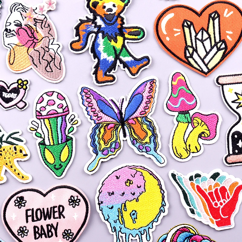 

Butterfly Patches For Clothing Cartoon Embroidery Patch Iron On Patches For Clothes Flower Sewing/Fusible Patch Applique Decor