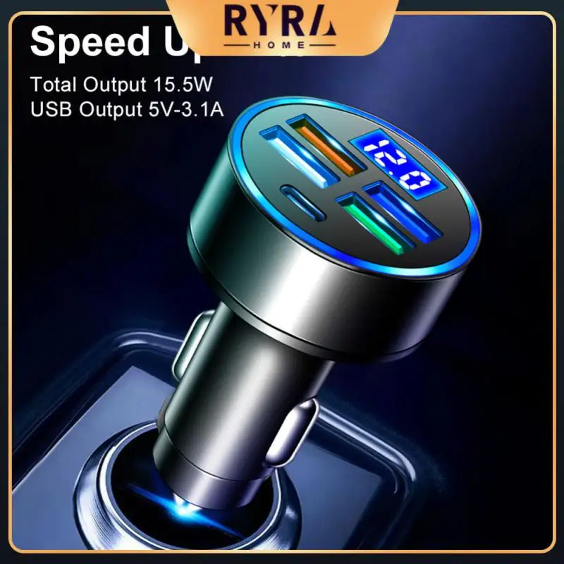 

15.5w Car Charger With Voltage Detection Multi-port Charging Car Charger Led Digital Display 5 In 1 Car Accessories