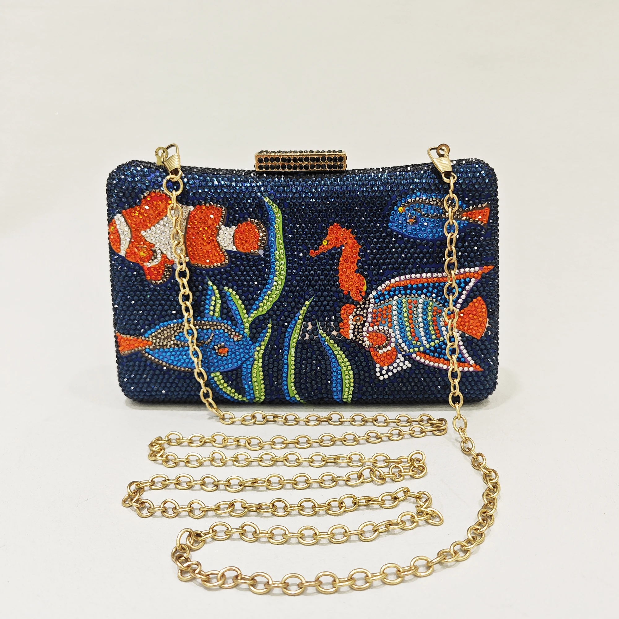 Женские вечерние клатчи с бриллиантами синие/фиолетовые Свадебные кошельки