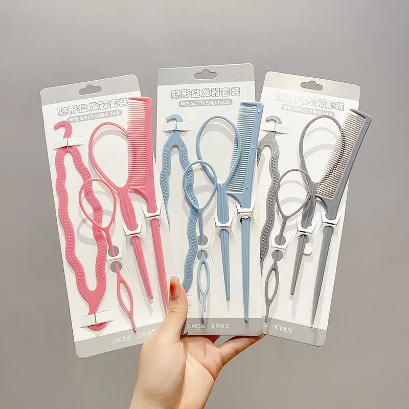 

2/4pcs/set Korea Braid Tool Loop Elastic Hair Bands Remover Cutter Rat Tail Comb Metal Pin Tail Braiding Combs for Hair Styling
