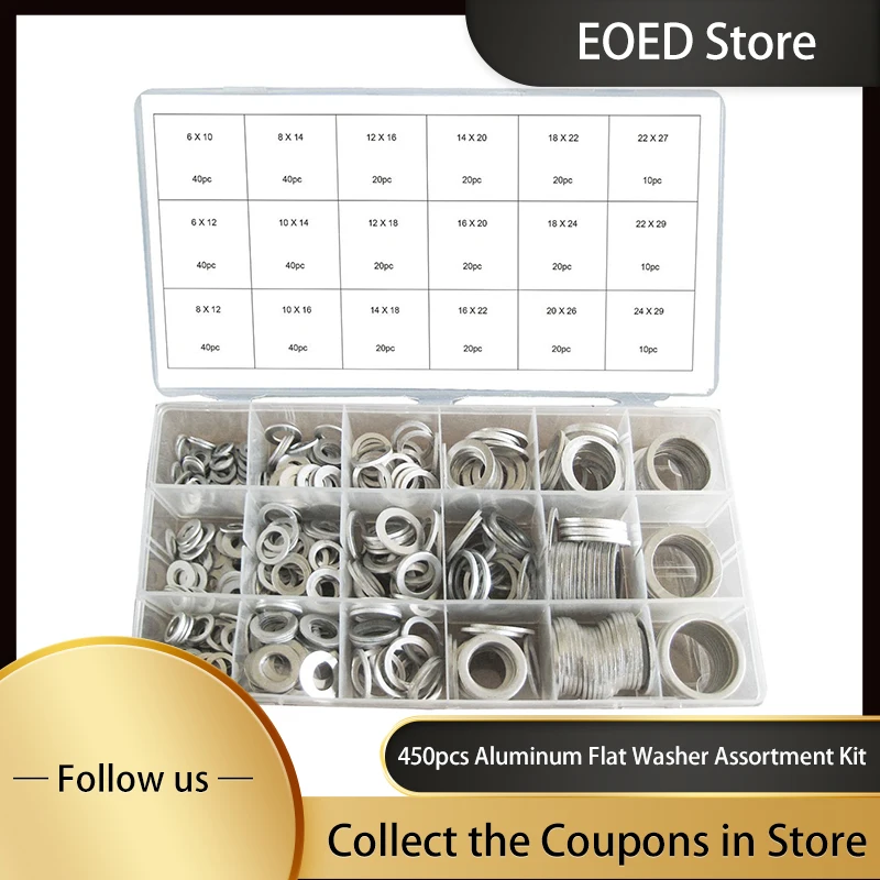 

450pcs Aluminum Washer Sealing Solid Gasket Sump Plug Oil High Temperature Corrosion Resistant for General Repair Seal Ring Set