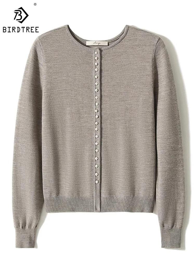

Женский вязаный кардиган из 100% шерсти Birdtree, с длинными рукавами, с круглым вырезом, элегантный, темпераментный, универсальный, T30368QD