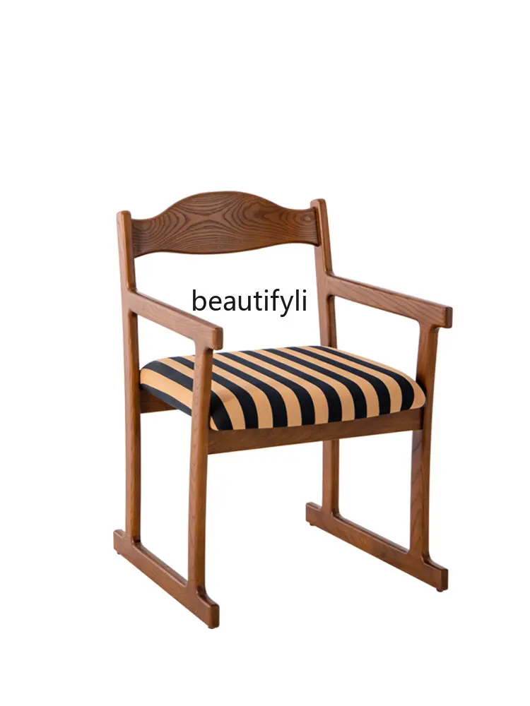 

Solid Wood Mid-Ancient Dining Chair Desk Backrest Makeup Stool Retro Leisure Sofa Armchair