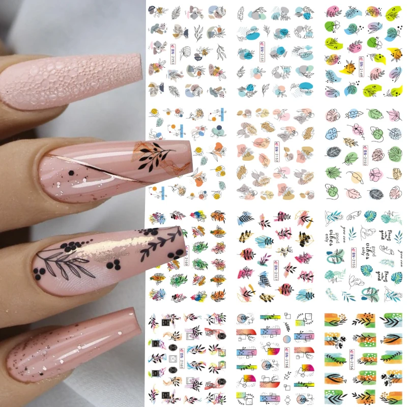 

12 styles Summer Leaf Flower Water Transfer Nail Sticker Blossom Florals Nail Decals Sliders Manicures Decoration 2022 new