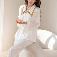 women pajamas set luxury style sleepwear faux silk lace ruffle sleeve trousers nightwear female homewear