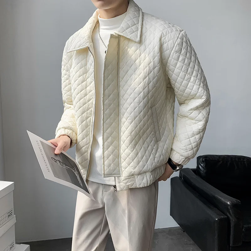 Winter Jacket Men Warm Fashion Black White Thickened Plaid Jackets Men Streetwear Korean Loose Thick Slim Short Coat Mens Parker