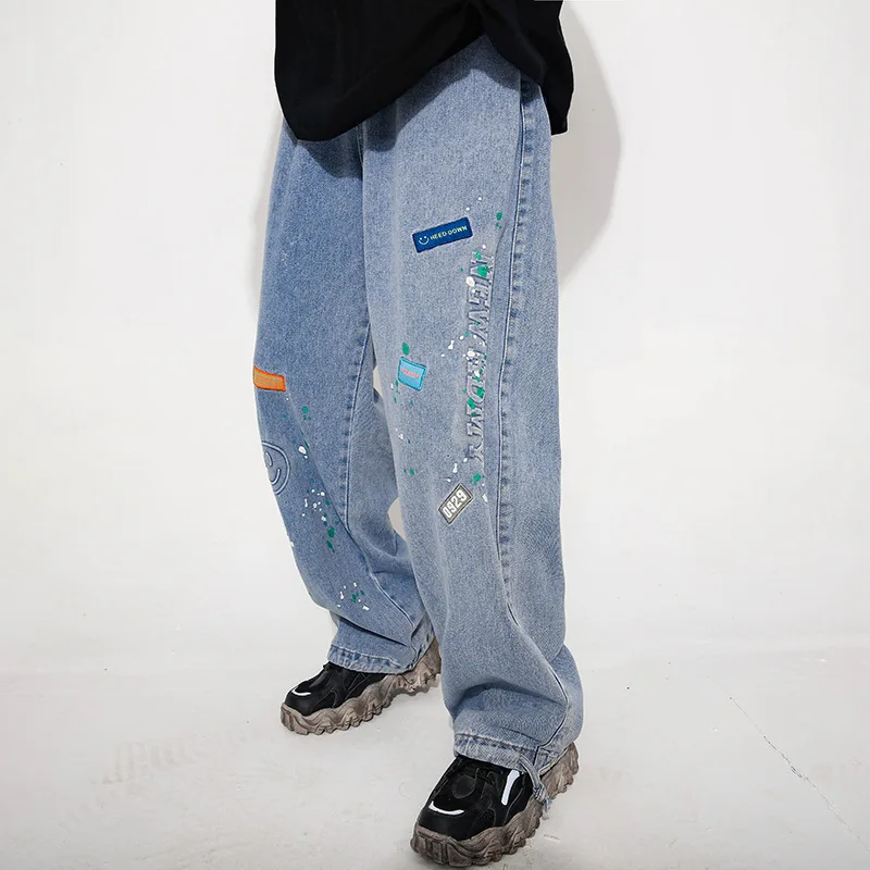 

Face Print Man Smile Jeans Harajuku Vintage Loose Wide Leg Straight Pants 2023 Men Blue Brand Elastic Plus Size Jean Denim Pants