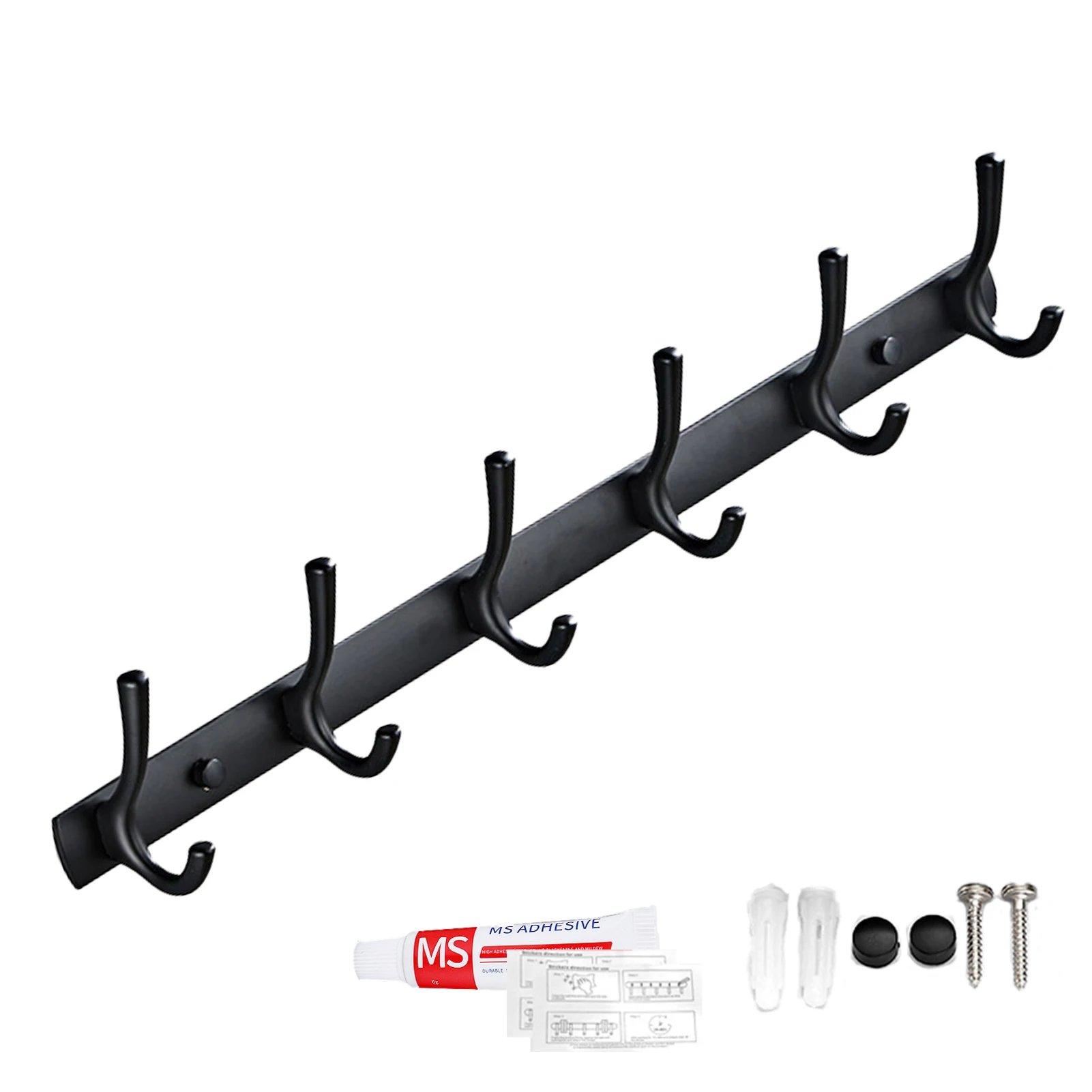 

6 крючков, клейкая вешалка для ванной комнаты, Алюминиевая Декоративная вешалка для пальто, нержавеющая многоразовая черная Съемная клейкая вешалка для шляпы