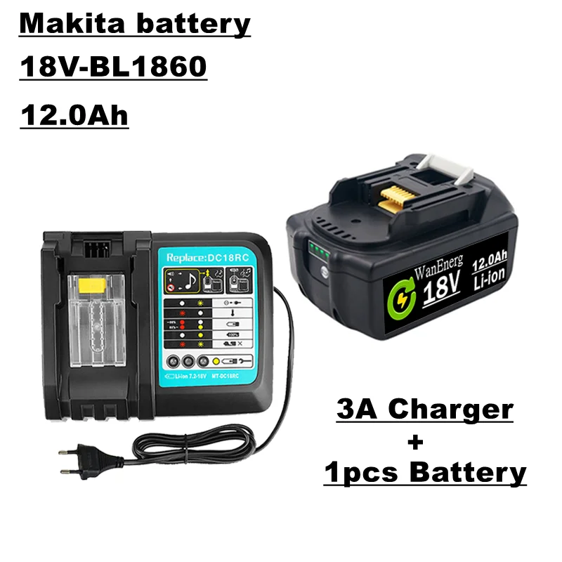 

18V lithium ion rechargeable battery,12.0ah,for 18V power tools bl1860,bl1840,bl1850,bl1830,bl1860b, etc., 1 battery +3a charger