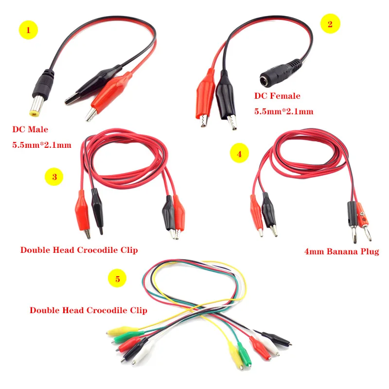 

Alligator Clip Electric DIY Test Lead Wire DC Male Female Jack Double Head Crocodile Clip Connector Roach Electrical Test Jumper