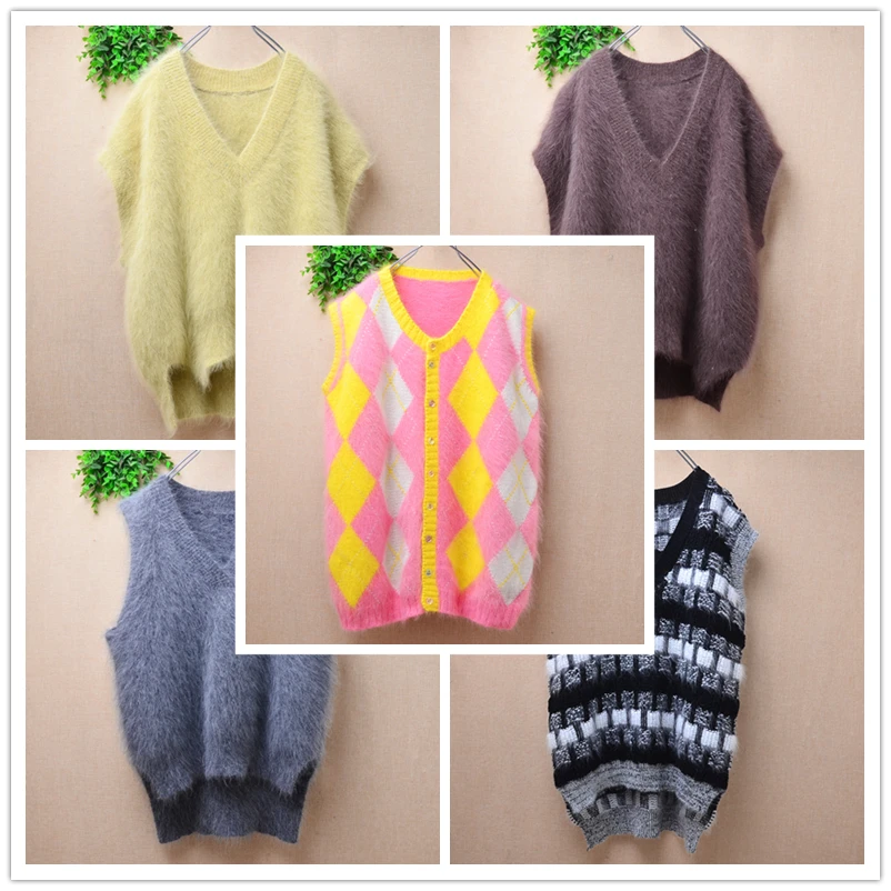 Женский осенне-зимний вязаный свитер без рукавов с V-образным вырезом