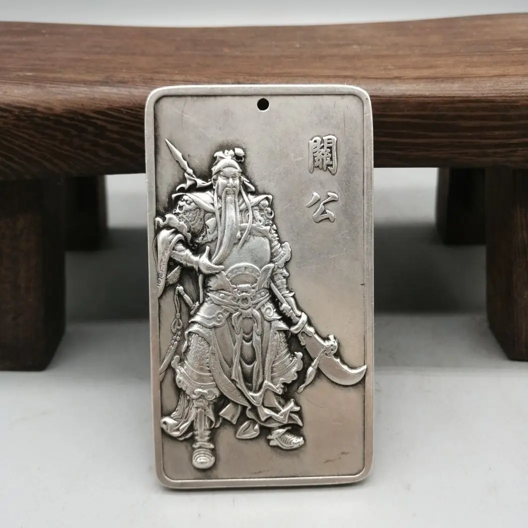 

Elaborate Chinese Tibetan Silver Sculpture “Guan Yu” Amulet Auspicious Necklace / Waist Tag Metal Handicrafts