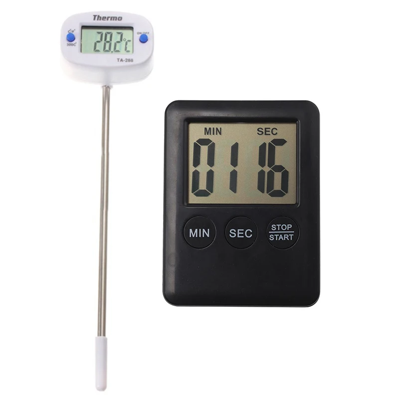 

Kitchen Timer, Timer With Egg And Magnet & Rotatable Digital Food Thermometer Bbq Meat Chocolate Oven Milk Water Oil Cooking Kit