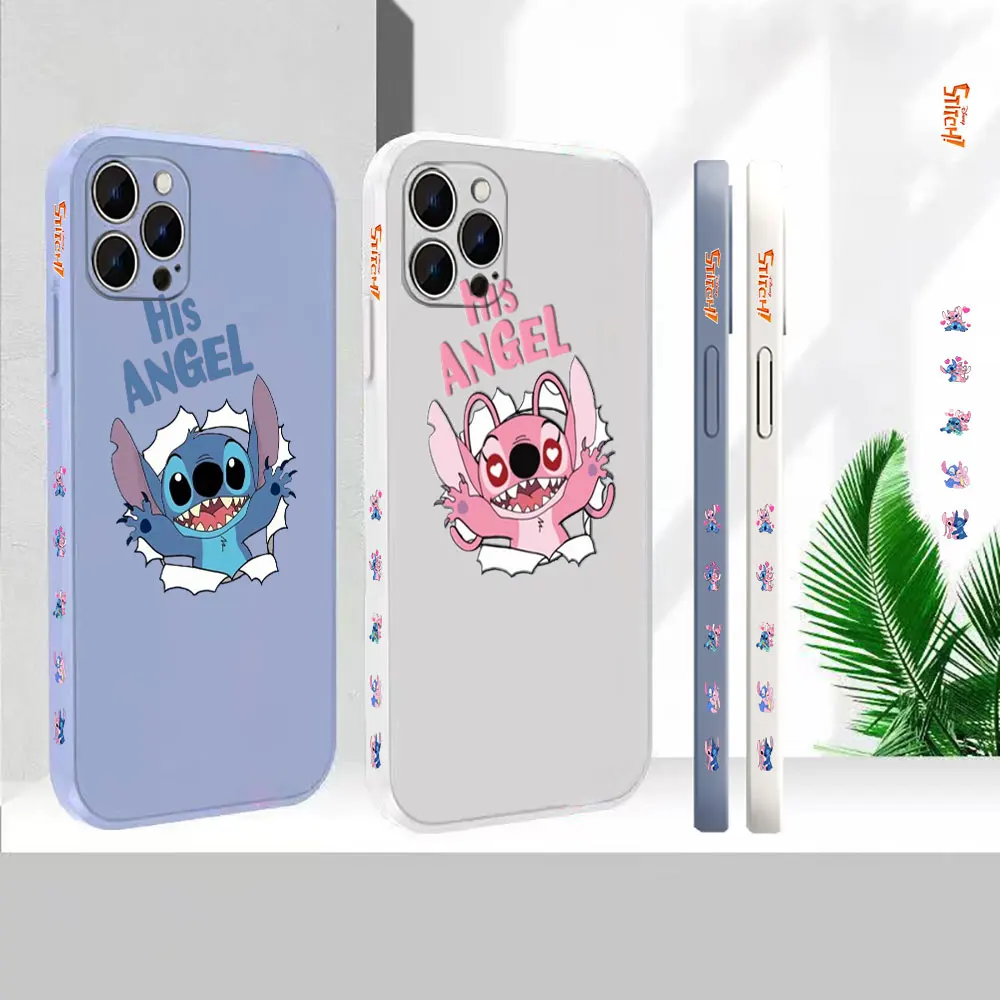 

Liquid Silicone Cover For Apple iPhone 14 13 12 11 Pro Max Mini 7 8 X XS XR SE Plus Funny Cute Lilo & Stitch Angel Case Funda