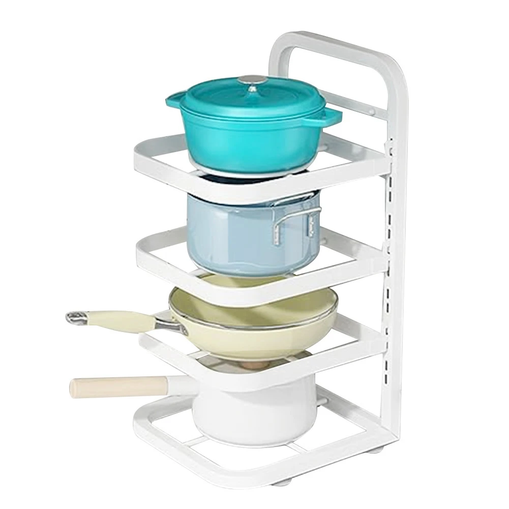 

Pots and Pans Organizer Pot Rack Pan Holder for Under Cabinet Adjustable Kitchen Organizers and Storage White