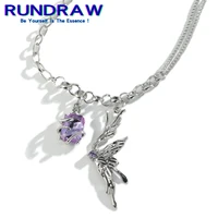 rundraw fashion silver color women butterfly zircon pendant chain simply necklace party gifts jewelry necklace