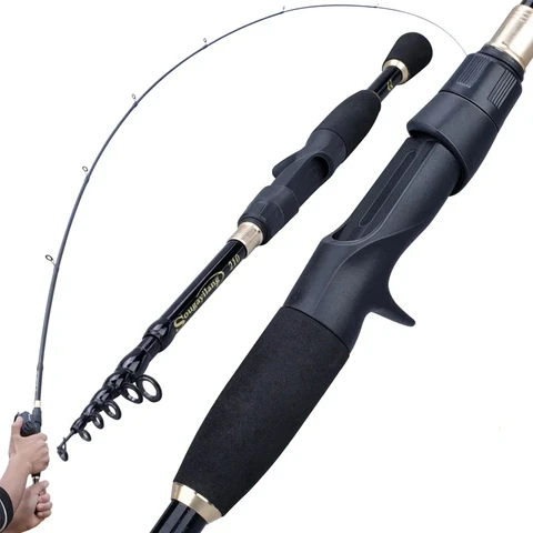 Sougayilang 1.8-2.4m Cañas de pesca telescópica ultraligera girando accesorios de pesca de poste de carbono Caña de Pescar