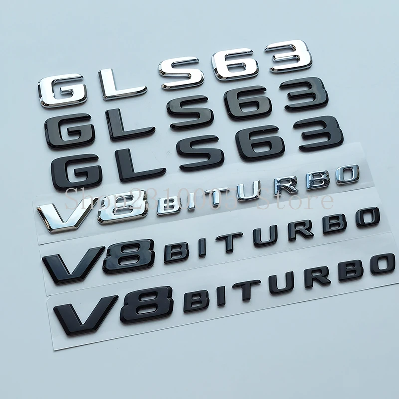 

2017 Silver Black Letters GLS63 V8 Biturbo ABS Emblem for Mercedes Benz AMG X166 Car Styling Fender Trunk Nameplate Logo Sticker