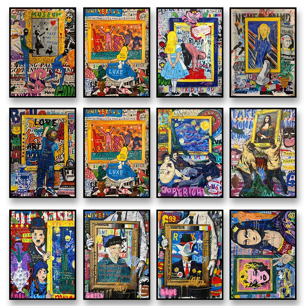 

Бэнкси произведение выставки Холст Картина в скандинавском стиле граффити декоративный плакат комната настенные художественные принты Со...