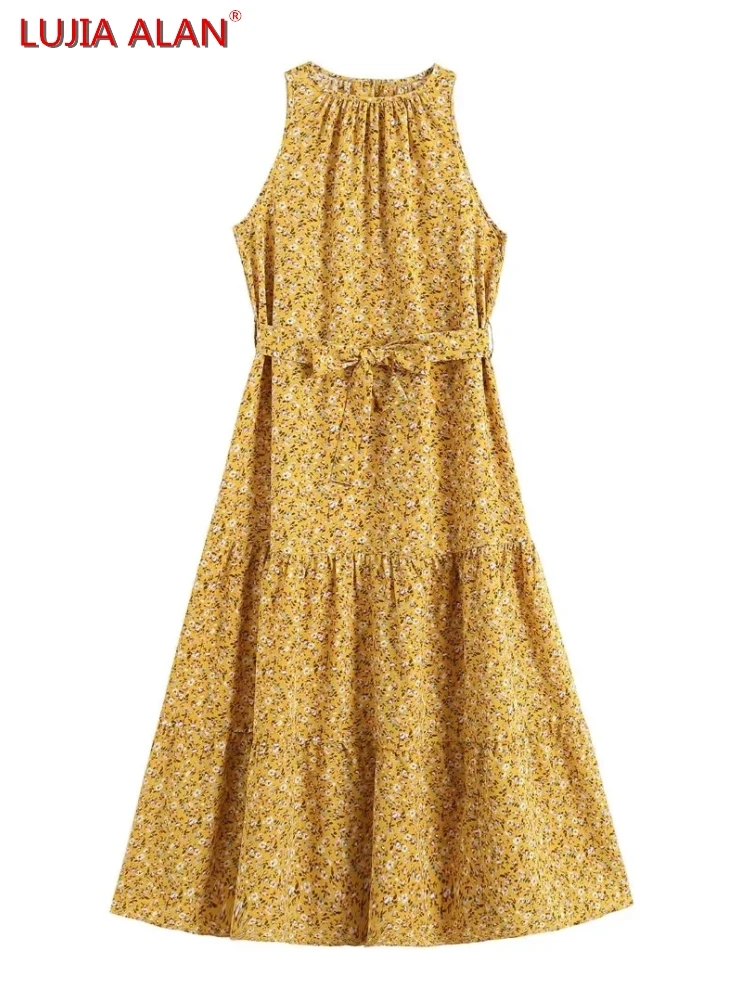 

Элегантное женское платье с цветочным принтом в несколько рядов, летнее женское платье миди, Vestidos LUJIA ALAN D9353