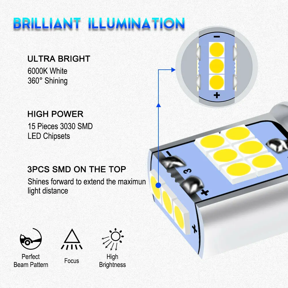 High Power 6000K White 1157 Led 15Smd-3030 Turn Signal Brake Reverse Light Bulbs | Автомобили и мотоциклы