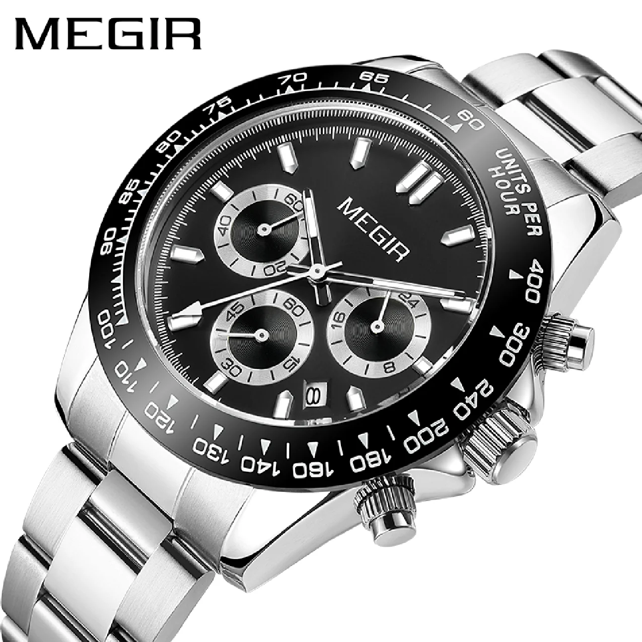 

MEGIR Original Mens Japan Quartz Wristwatch Sport Chronograph Date Calendar Steel Band Military Luminous Relogio Masculino Saat
