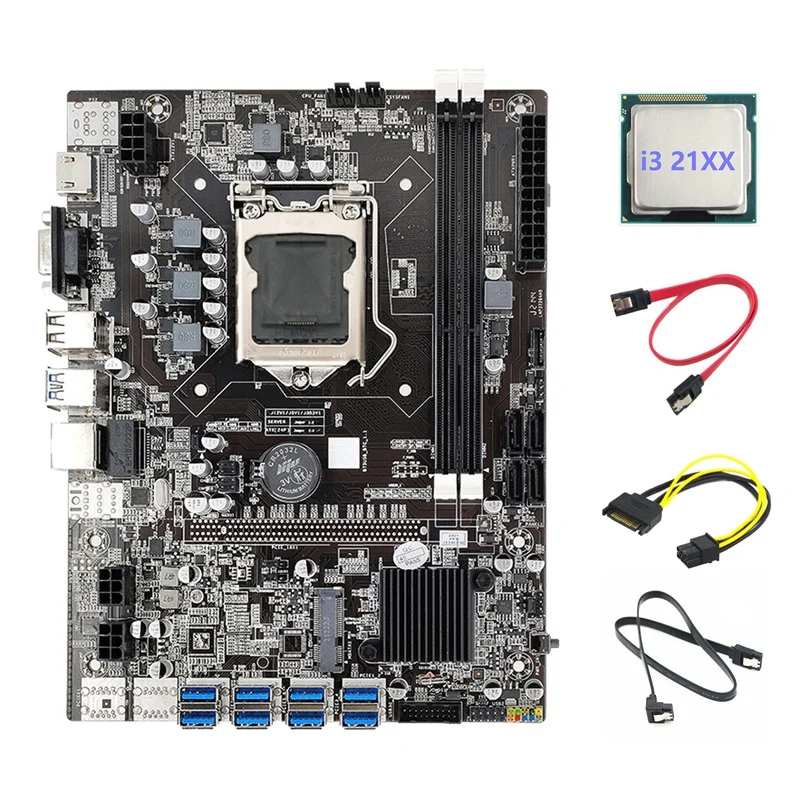 Материнская плата B75 ETH для майнинга 8xusb + I3 21XX CPU кабель 2xsata SATA 15Pin до 6Pin LGA1155 USB