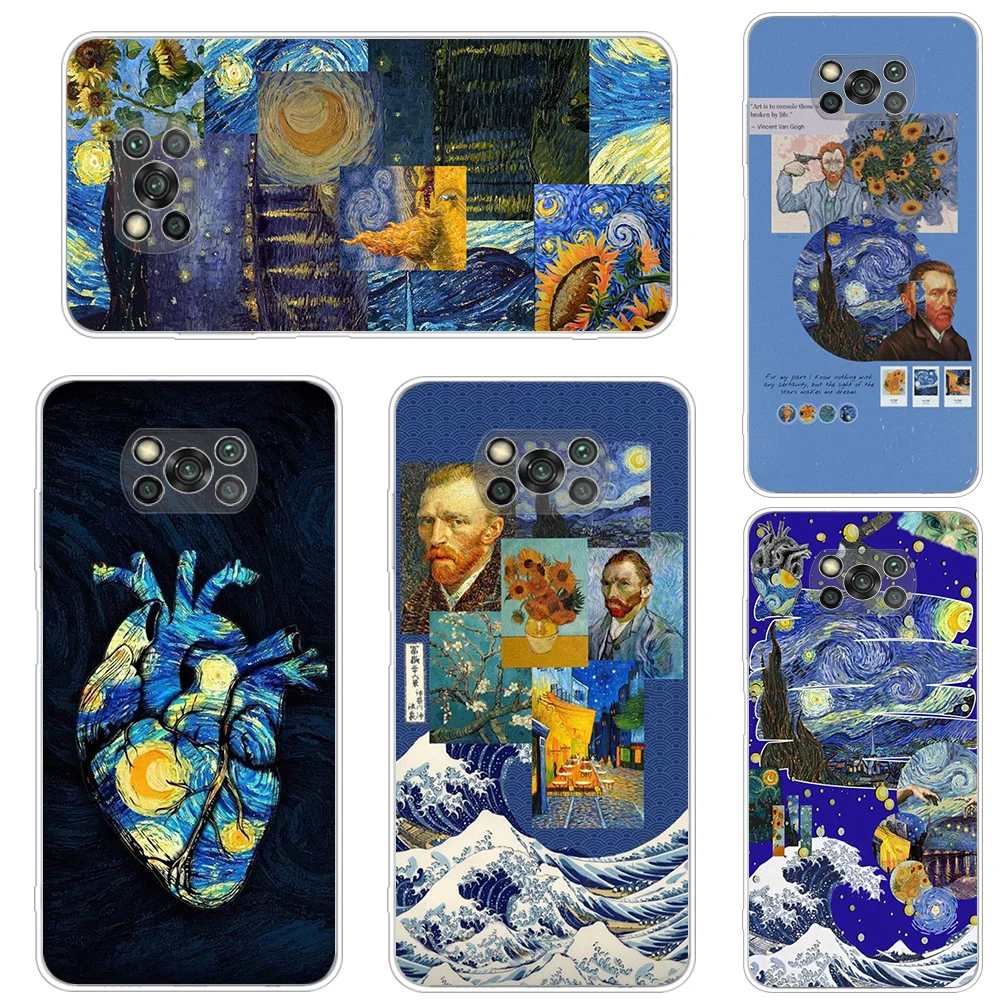 

Transparent Soft Case For Xiaomi Poco X3 NFC Por M3 F3 F1 Note 11 10 Pro 9S 9 10S 8 7 8T K40 Phone Cover Van Gogh's Starry Sky