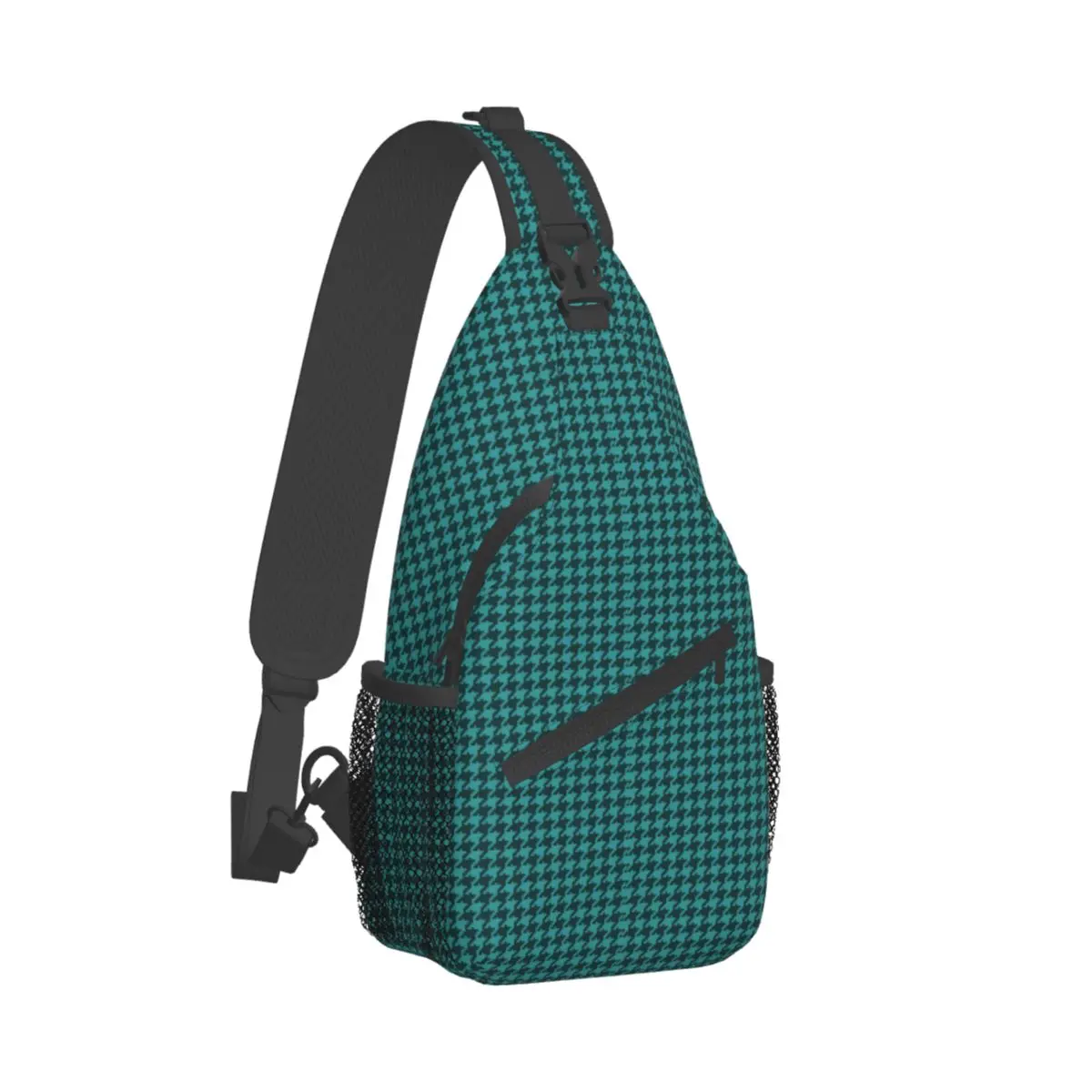 

Retro Houndstooth Shoulder Bags Green And Black Cool Chest Bag Unisex Business Motorcycle Sling Bag Daily Graphic Crossbody Bags