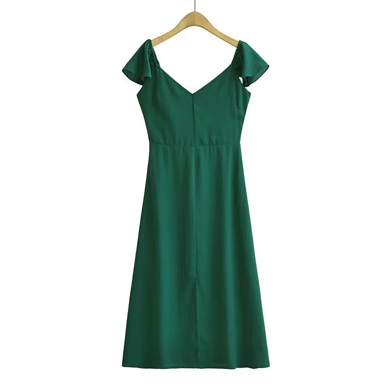 

Summer New V-neck Flying Sleeves Short Sleeve A-line Dress Short Dress