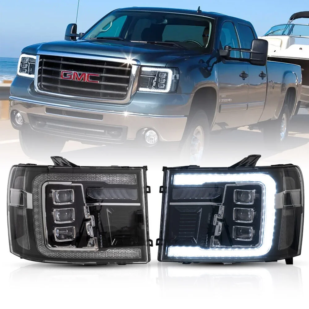 

Car Accessories For 07-14 For GMC Sierra 1500 2500HD 3500HD LED Sequential Tri Projector Headlights DRL Signal Automotive