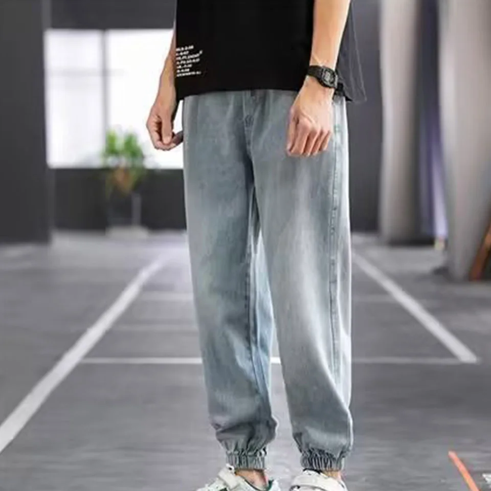 Jeans Men's Spring And Autumn Korean Version Trendy Brand Loose Straight Light Nine-Point Casual Trousers Versatile Trousers A09