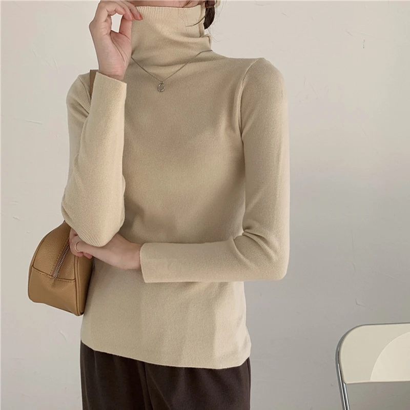 

Winter Women Korean Vintage Turtleneck Sweaters Solid Long Sleeve Slim Kintted Pullover Sueter Ladies Casual Streetwear Female