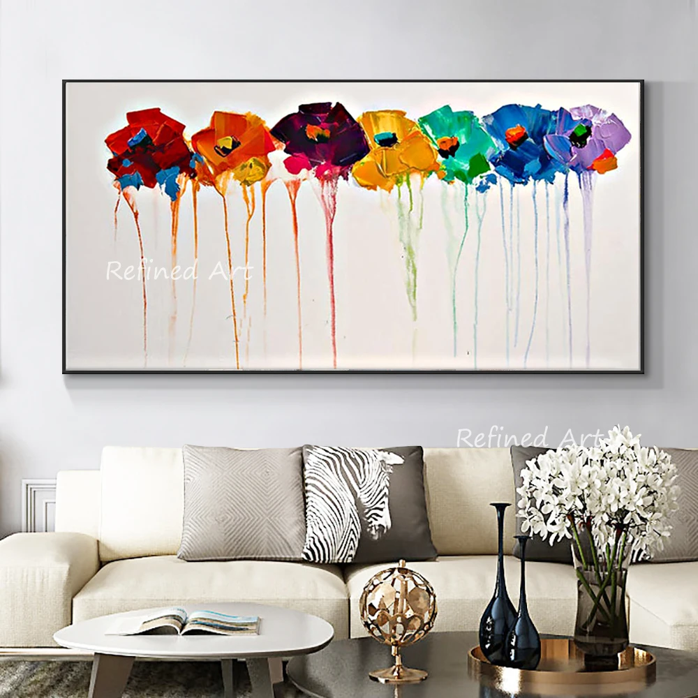 

Oil Paintings Hand-painted Canvas Modern Abstract Seven Colorful Flowers Living Room Home Office Bedroom Wall Art Decorative