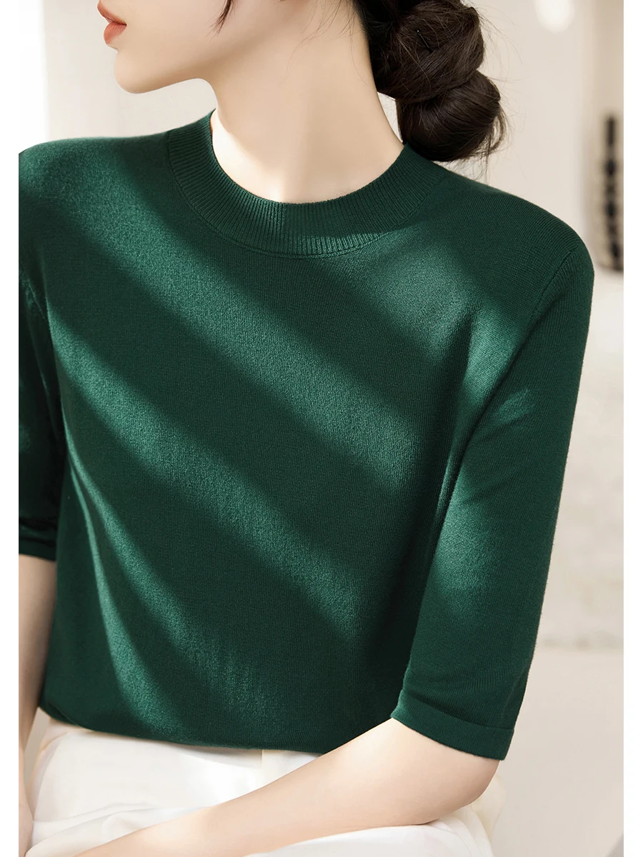 Темно-зеленый вязаный свитер High Sense женский новый осенний 2024 с высоким воротником