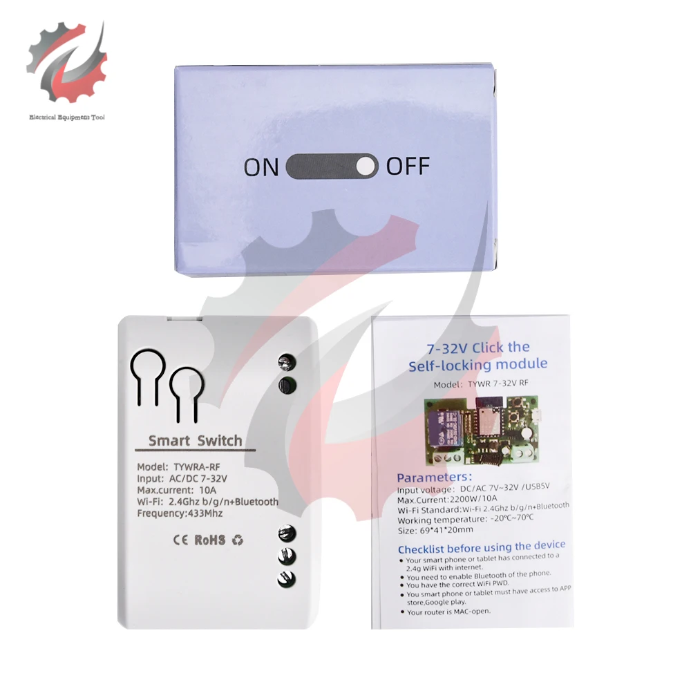 

Tuya WiFi пульт дистанционного управления модуль релейного переключателя 433 RF приемник Micro USB 5 В переменного тока 85-250 В постоянного тока 7-32 В 2200 Вт 10A 1-сторонний самоблокирующийся RF