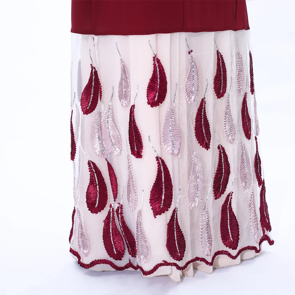 Elegant Fashion Abaya Kimono for Muslim Women Flare Sleeve Summer Skirt Maxi Embroidery Gauze Kimono Dress with Sash