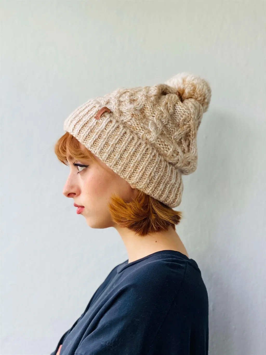 

Retrobird Unisex Stone Beanie with Pompon Sand Color