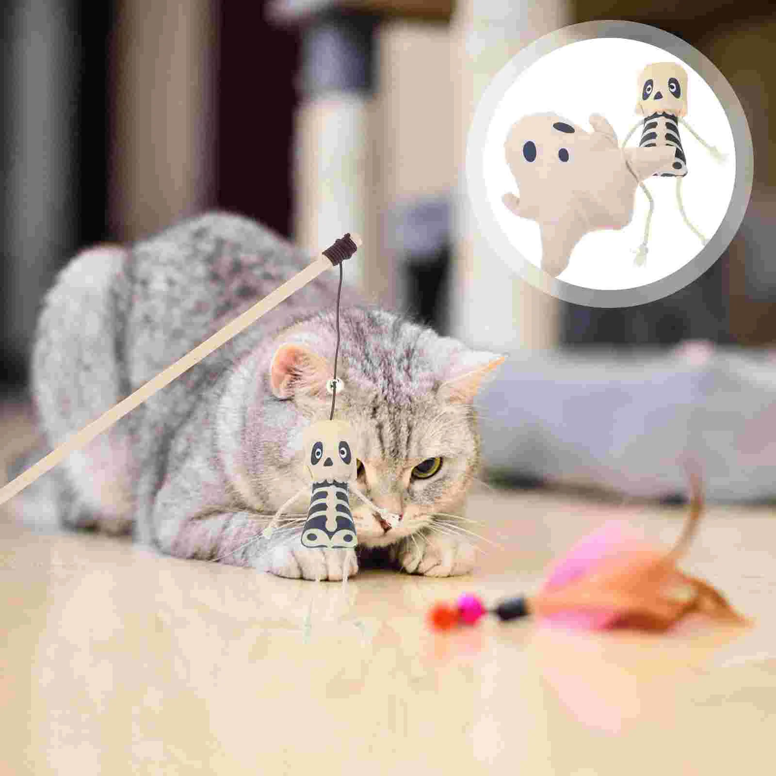 

2pcs Halloween Cat Teasing Toy Funny Ghost Shaped Toy Interactive Cat Plush Toy Adorable Toy
