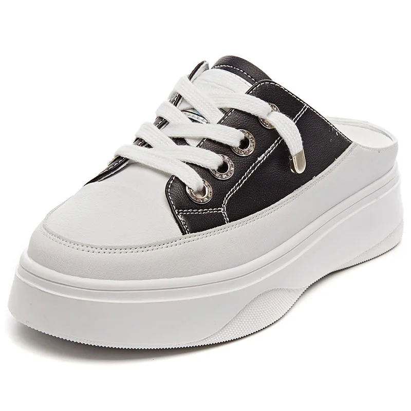 YeddaMavis Black Silver New Summer Women Shoes Flat Sneakers Women Casual Shoes Low Upper Lace Up Platform Woman White Shoes