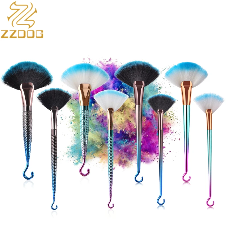 

ZZDOG 1Pcs Mermaid Professional Fan-Shape Makeup Brush For Cosmetics Powder Highlight Contour Creative Hangable Beauty Tools New