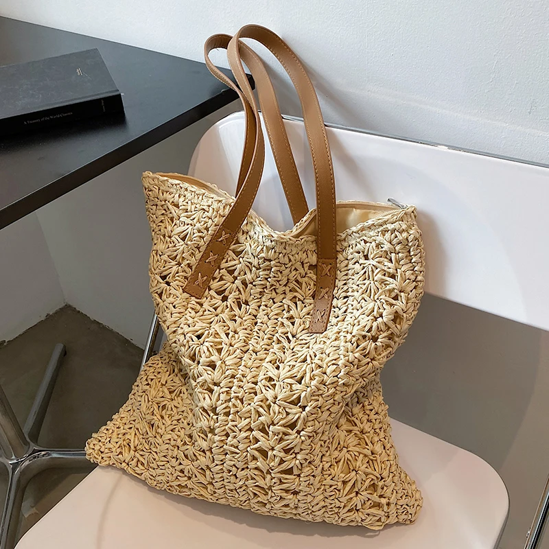

For Women 2022 Large Capacity Straw Rattan Weaving Shoulder Bags Summer Trend Female New Branded Design Beach Handbags
