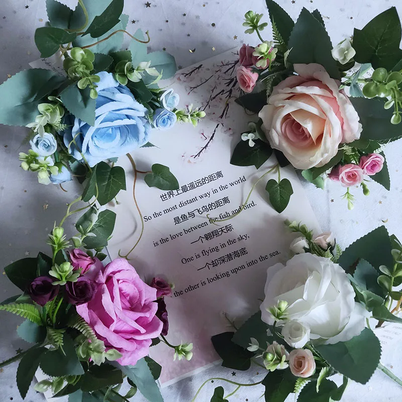 

Handfuls Roses Wedding Brides Holding Flowers Home Decoration Ground Row Vase Arrangement Silk Artificial Simulation Flowers
