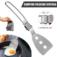 stainless steel folding spatula food turner steak frying shovel with foldable handle outdoor camping picnic cooking accessories