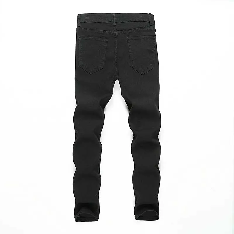 Men's Elastic Tight Fit Jeans Pants Streetwear Holes High Waisted Zipper Pencil Pants Summer 2023 Newhigh Quality Black Trousers