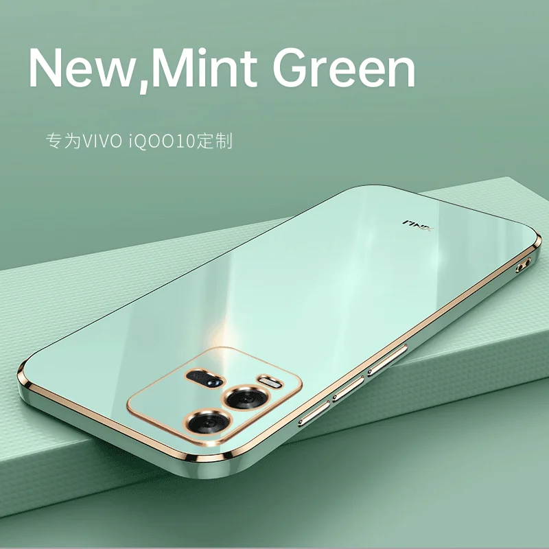 

Phone Case for Vivo iQOO 10 Vivo iQOO 10 Pro Luxury Plating Square Ring Holder Silicone Phone Case Cover