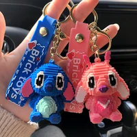 disney cartoon stitch keychain building blocks style key ring bedroom decor pendant for bag phone car jewelry gifts for friends