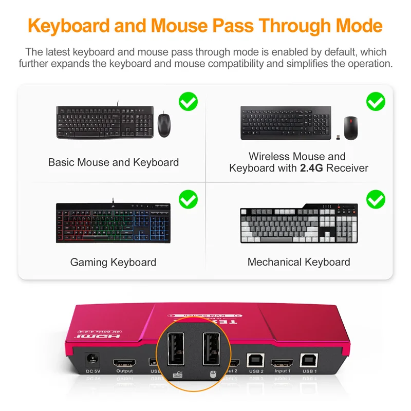 TESmart KVM Switches on sale 2 input 1output With EDID HDCP 2.2 Audio output 4K@60Hz HDMI KVM switch