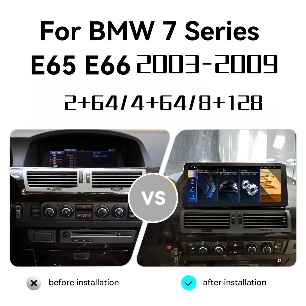 12 3 дюйма Android 13 беспроводной CarPlay для BMW 7 серии E65 E66 2003-2009 навигационное