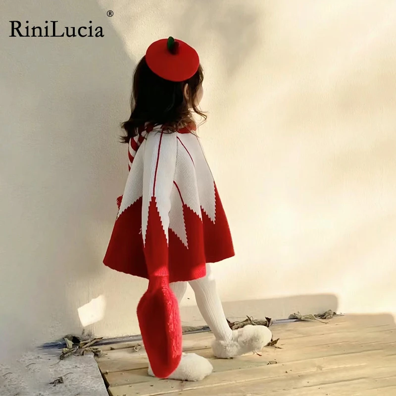 

RiniLucia Autumn Winter Children's Clothing Girls Knitted Pullover Sweater Baby Christmas Hooded Coat Kids Girls Party Clothes